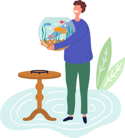 Mann mit Goldfischglas  Illustration