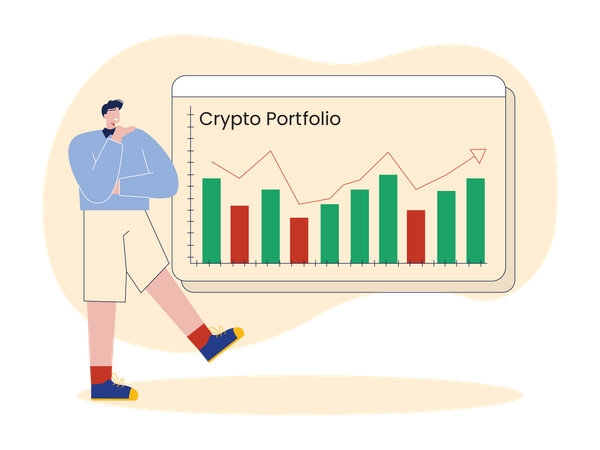 Mann mit gutem Krypto-Portfolio  Illustration