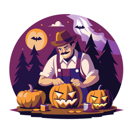 Mann mit Halloween-Schnitzerei  Illustration