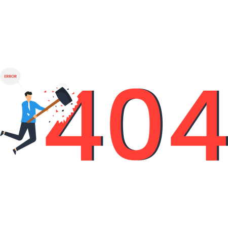 Mann mit Hammer bricht Nummer Website-Seite nicht gefunden  Illustration