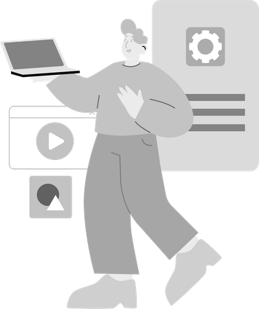 Mann mit Laptop arbeitet an Web-UI-Design  Illustration
