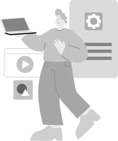 Mann mit Laptop arbeitet an Web-UI-Design  Illustration