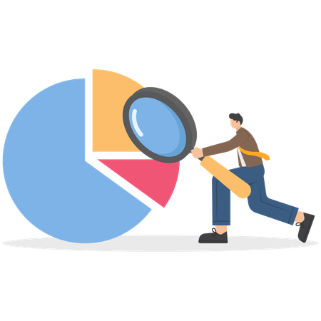 Mann mit Lupe betrachtet Diagramm  Illustration