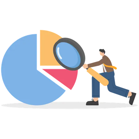 Mann mit Lupe betrachtet Diagramm  Illustration