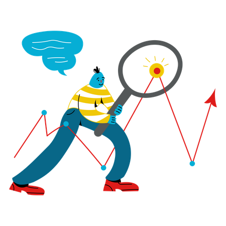 Mann mit Lupe betrachtet Diagramm  Illustration