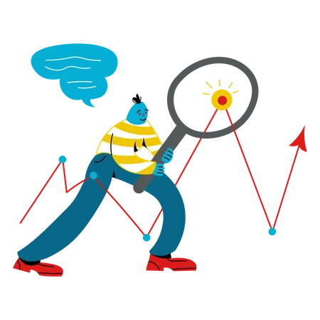 Mann mit Lupe betrachtet Diagramm  Illustration