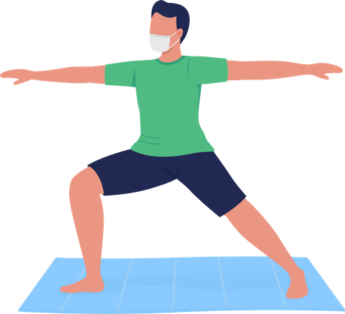 Mann mit Maske praktiziert Yoga  Illustration