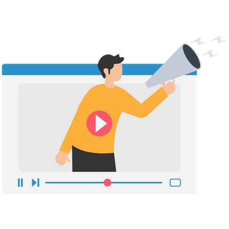 Mann mit Megafon auf Video-Media-Player  Illustration