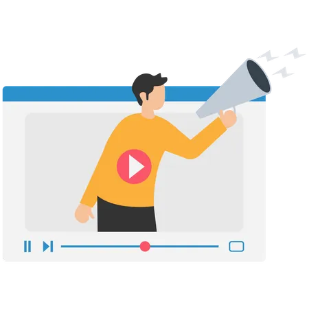Mann mit Megafon auf Video-Media-Player  Illustration