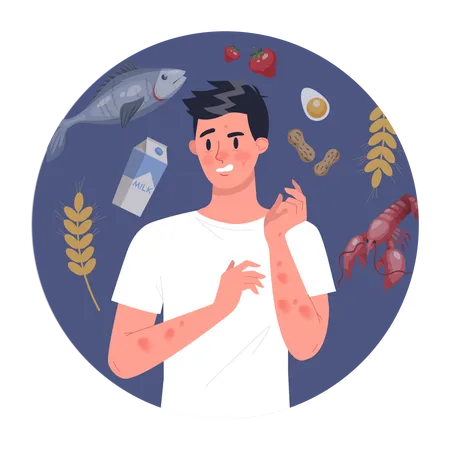 Mann mit Nahrungsmittelallergie  Illustration