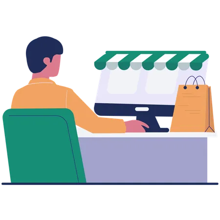 Mann mit Online-Shopping-Shop  Illustration