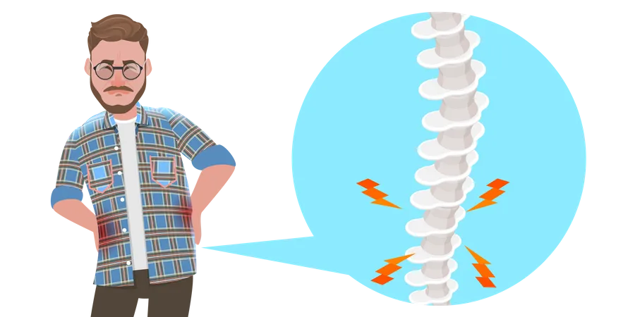 3 D Isometrische Flache Vektor Konzeptdarstellung Eines Menschen Mit Ruckenschmerzen Auswirkungen Schadlicher Gewohnheiten Auf Die Menschliche Wirbelsaule Illustration