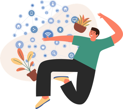 Mann mit sozialen Netzwerken  Illustration