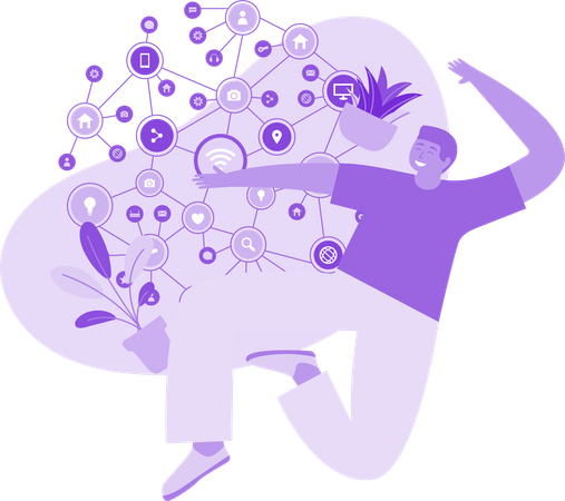 Mann mit sozialen Netzwerken  Illustration