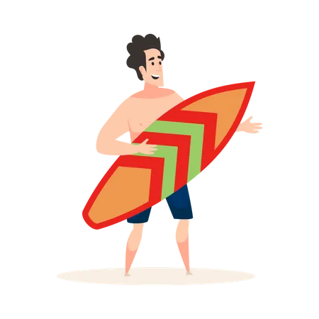 Mann mit Surfbrett  Illustration