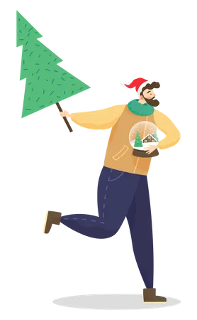 Mann mit Weihnachtsbaum  Illustration