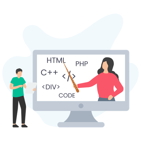 Mann nimmt an Online-Klassenzimmer teil  Illustration