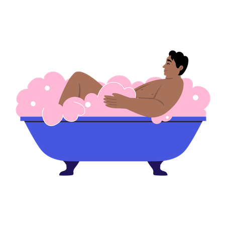 Mann nimmt Bad in der Wanne  Illustration
