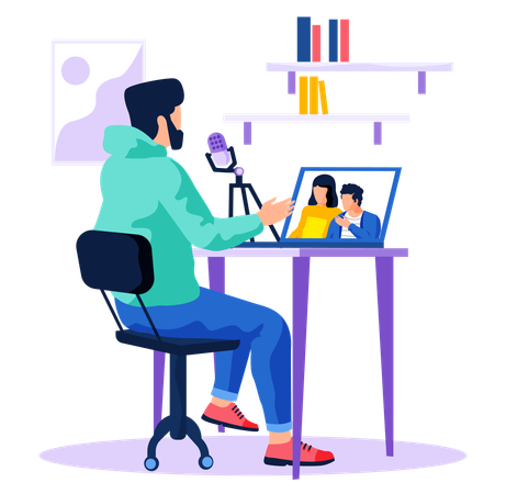 Mann nimmt Live-Podcast auf  Illustration
