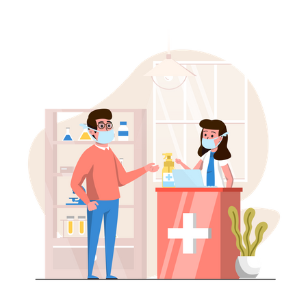 Mann nimmt Medizin von Krankenschwester  Illustration