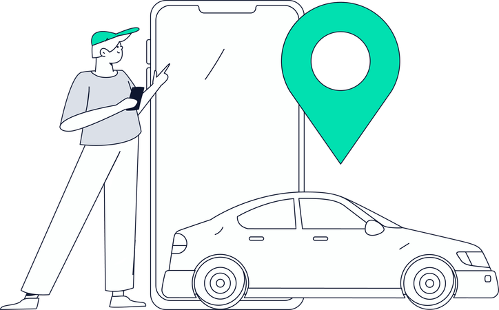 Mann nutzt Online-Taxiservice  Illustration