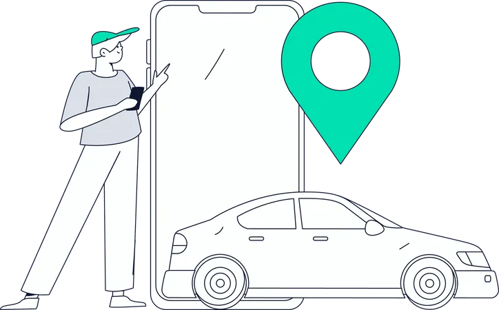 Mann nutzt Online-Taxiservice  Illustration