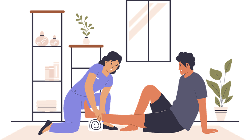 Mann in Rehabilitationstherapie  Illustration