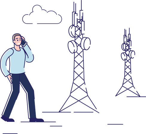 Mann nutzt 5G-Netzwerktechnologie für Kommunikation und Gadgets  Illustration