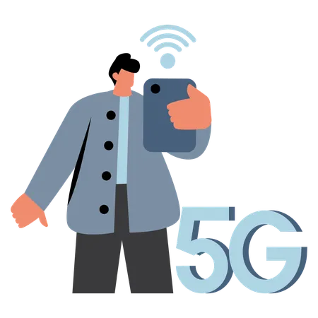 Mann nutzt 5G-Netz auf Smartphone  Illustration