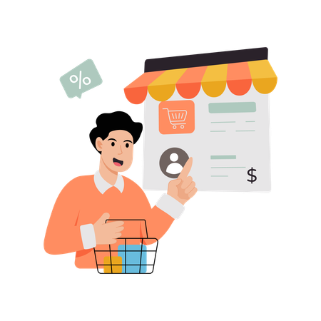 Mann nutzt E-Commerce-Anwendung  Illustration