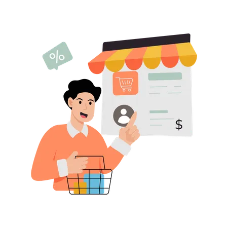 Mann nutzt E-Commerce-Anwendung  Illustration