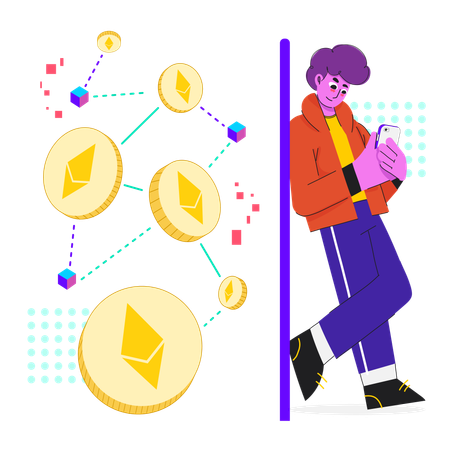 Mann nutzt Ethereum-Blockchain-Technologie  Illustration