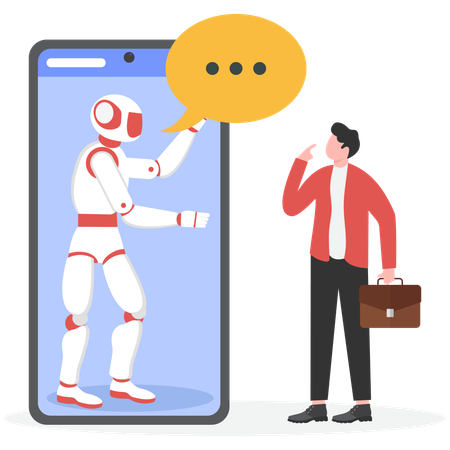 Mann nutzt KI-Technologie zum Beantworten von Fragen  Illustration