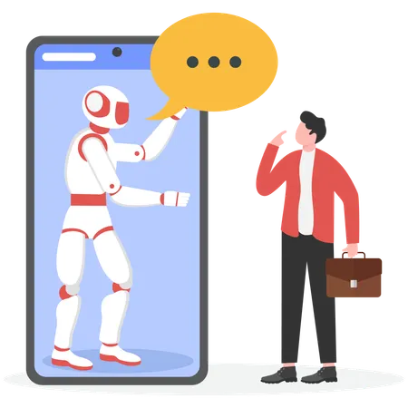 Mann nutzt KI-Technologie zum Beantworten von Fragen  Illustration