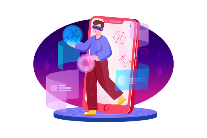 Mann nutzt Metaverse-Technologie  Illustration