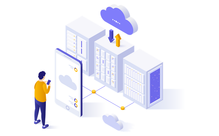 Mann nutzt mobile Cloud-Anwendung  Illustration