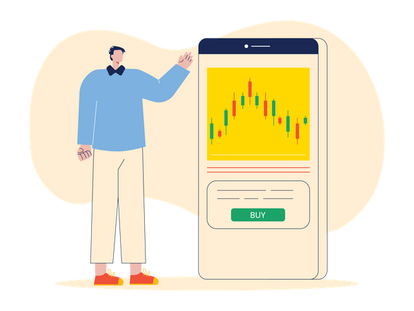 Mann nutzt mobile Trading-App  Illustration