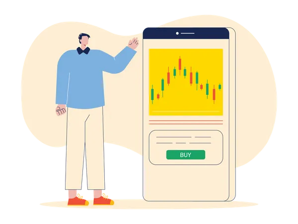 Mann nutzt mobile Trading-App  Illustration