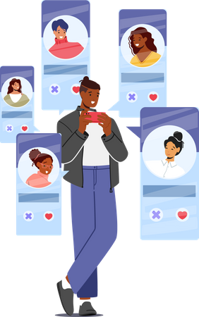 Mann nutzt App für Online-Dating-Dienst  Illustration