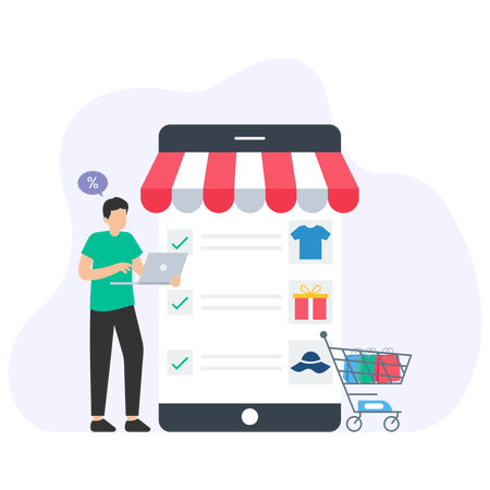 Mann nutzt Online-Shopping-App  Illustration