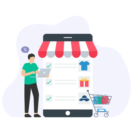 Mann nutzt Online-Shopping-App  Illustration