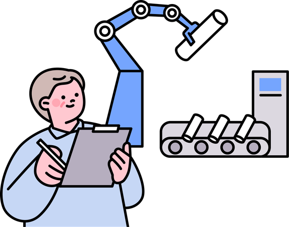 Mann nutzt Roboterarm-Technologie  Illustration