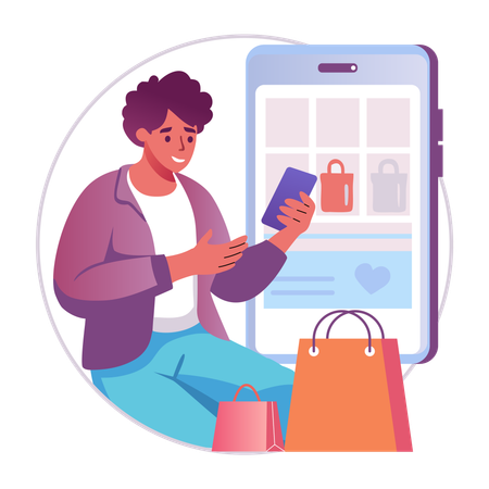 Mann kauft per Shopping-App ein  Illustration