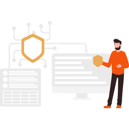 Mann nutzt Sicherheit für Datensicherheit  Illustration