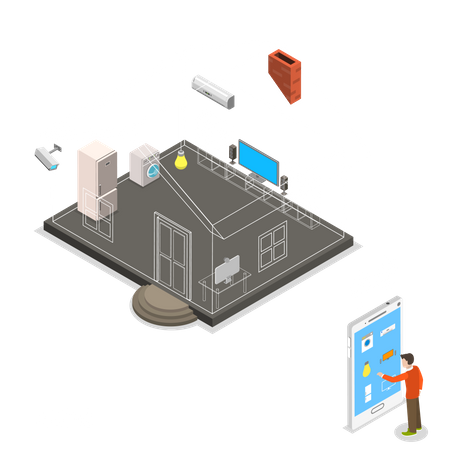 Mann nutzt Smart-Home-Funktionen  Illustration