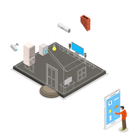 Mann nutzt Smart-Home-Funktionen  Illustration