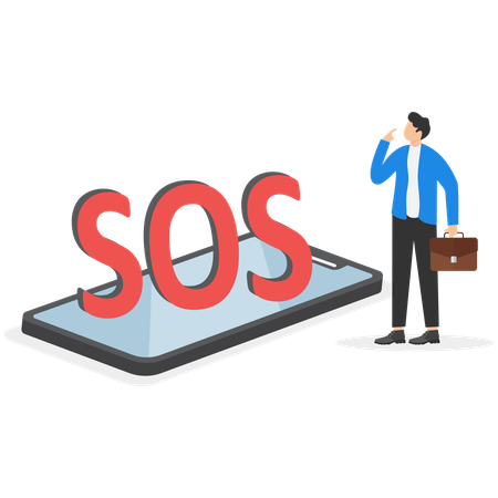 Mann sendet SOS auf dem Smartphone  Illustration