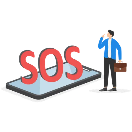 Mann sendet SOS auf dem Smartphone  Illustration