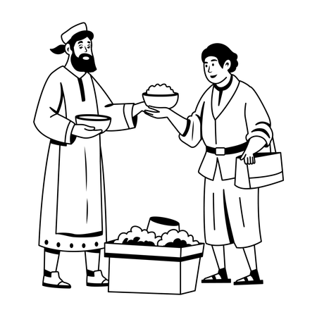 Mann nutzt Tauschhandelssystem  Illustration