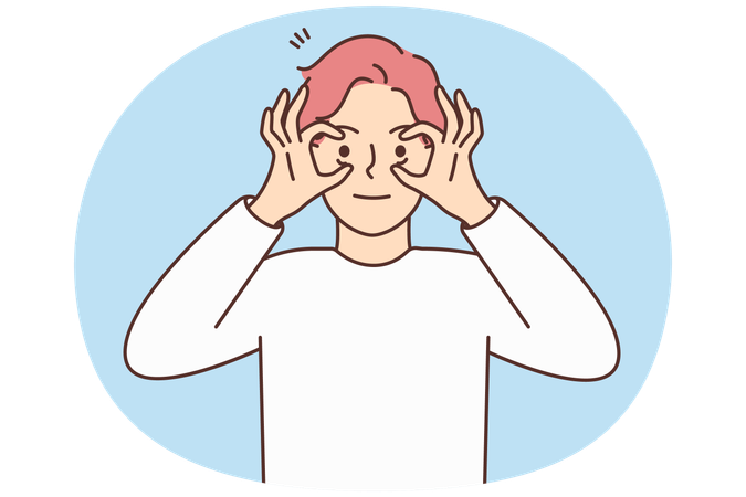 Mann öffnet Augen mit Händen  Illustration